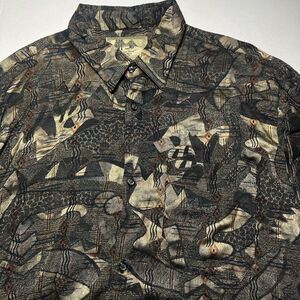 VTG Fulton Street Shirt Works 90s Green Geometric Button Up Shirt Mens Size 2XLT